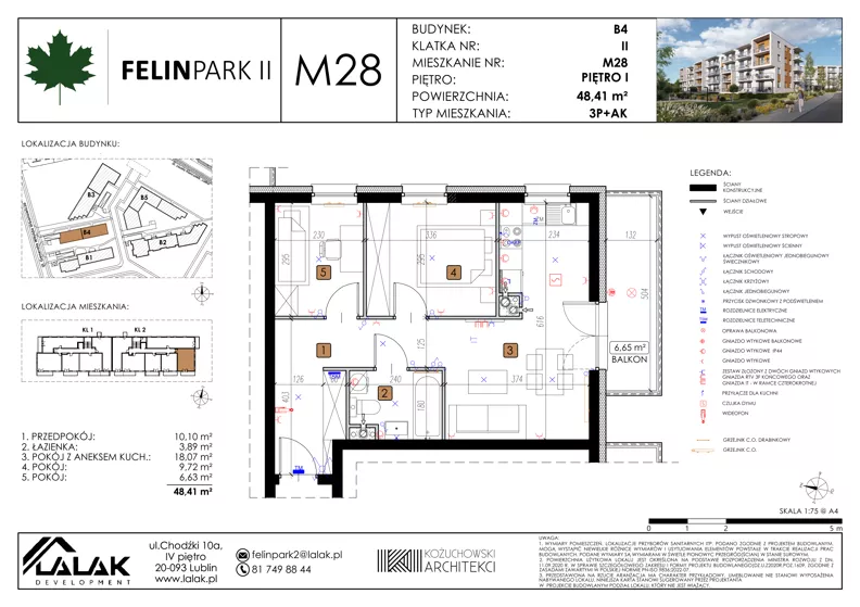 3 pokoje, mieszkanie 48,41 m², piętro 1, oferta nr B4_M28/I, Felin Park II - budynek B4, Lublin, Felin, ul. Urbanowicza