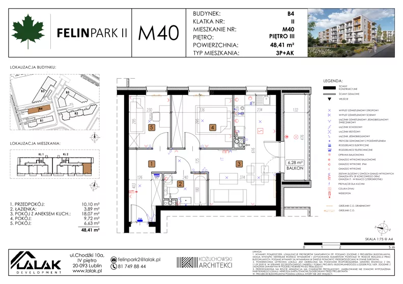 3 pokoje, mieszkanie 48,41 m², piętro 3, oferta nr B4_M40/III, Felin Park II - budynek B4, Lublin, Felin, ul. Urbanowicza