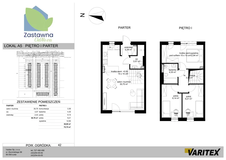 Dom 75,75 m², oferta nr A.5, Zastawna OdNova - domy, Łódź, Górna, ul. Zastawna