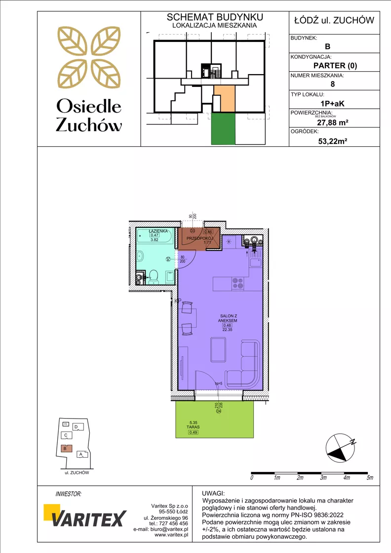1 pokój, mieszkanie 27,88 m², parter, oferta nr B08, Osiedle Zuchów II, Łódź, Górna, Rokicie, ul. Zuchów 4