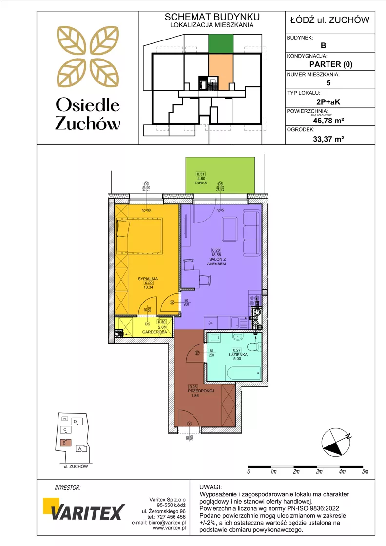 2 pokoje, mieszkanie 46,78 m², parter, oferta nr B05, Osiedle Zuchów II, Łódź, Górna, Rokicie, ul. Zuchów 4
