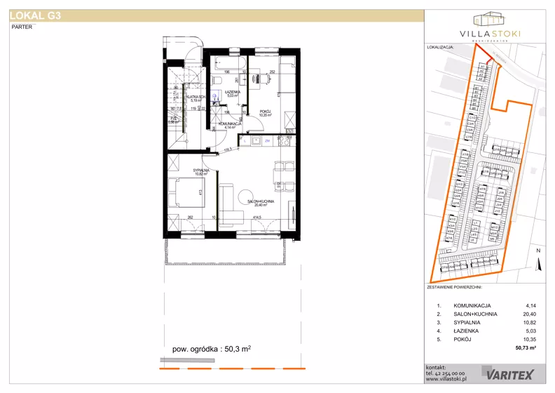 3 pokoje, mieszkanie 50,73 m², parter, oferta nr G3, Villa Stoki, Łódź, Widzew, ul. Beskidzka 109