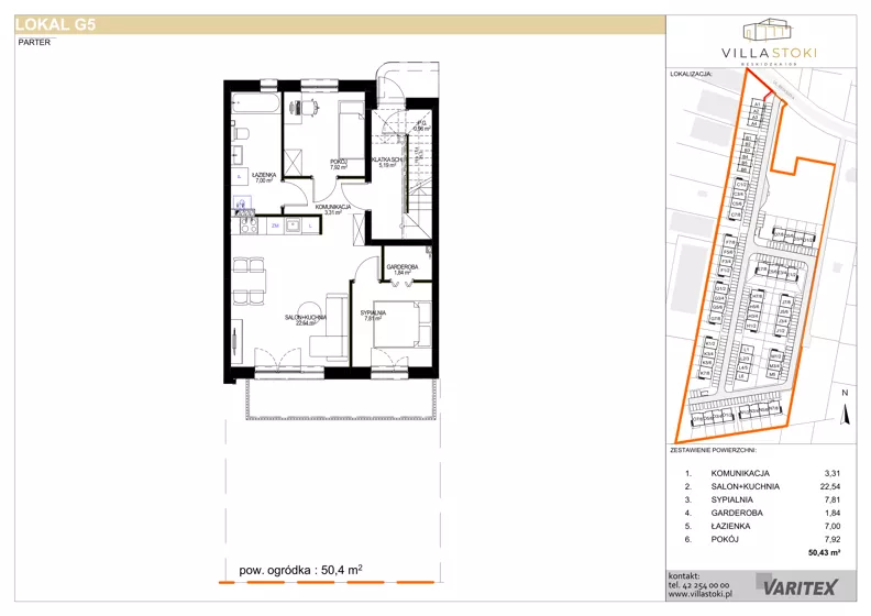 3 pokoje, mieszkanie 50,43 m², parter, oferta nr G5, Villa Stoki, Łódź, Widzew, ul. Beskidzka 109