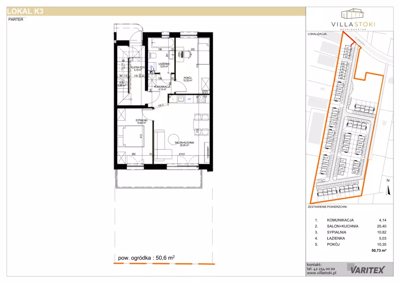 3 pokoje, mieszkanie 50,73 m², parter, oferta nr K3, Villa Stoki, Łódź, Widzew, ul. Beskidzka 109