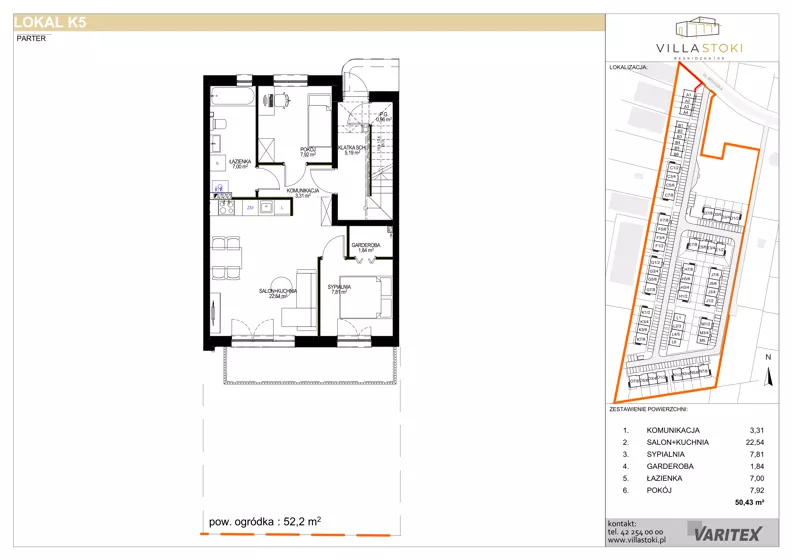 3 pokoje, mieszkanie 50,43 m², parter, oferta nr K5, Villa Stoki, Łódź, Widzew, ul. Beskidzka 109