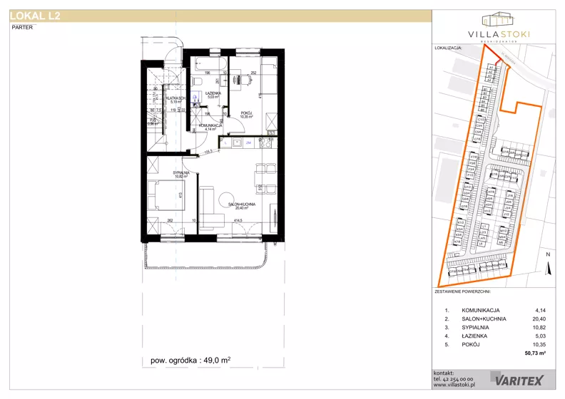 3 pokoje, mieszkanie 50,73 m², parter, oferta nr L2, Villa Stoki, Łódź, Widzew, ul. Beskidzka 109