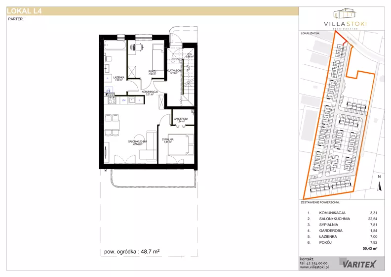 3 pokoje, mieszkanie 50,43 m², parter, oferta nr L4, Villa Stoki, Łódź, Widzew, ul. Beskidzka 109