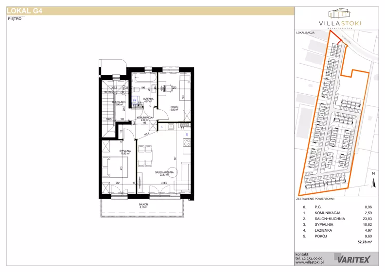 3 pokoje, mieszkanie 52,78 m², piętro 1, oferta nr G4, Villa Stoki, Łódź, Widzew, ul. Beskidzka 109