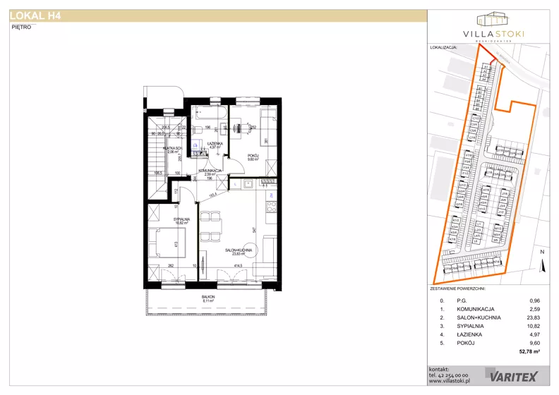3 pokoje, mieszkanie 52,78 m², piętro 1, oferta nr H4, Villa Stoki, Łódź, Widzew, ul. Beskidzka 109