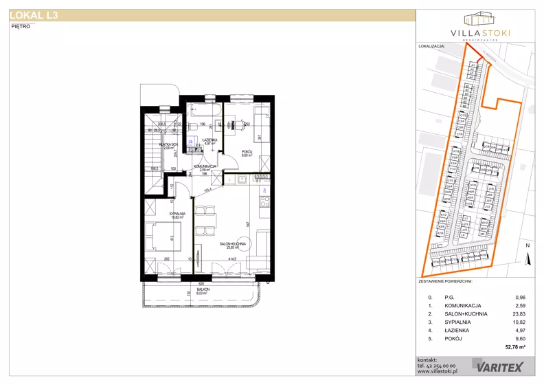 3 pokoje, mieszkanie 52,78 m², piętro 1, oferta nr L3, Villa Stoki, Łódź, Widzew, ul. Beskidzka 109