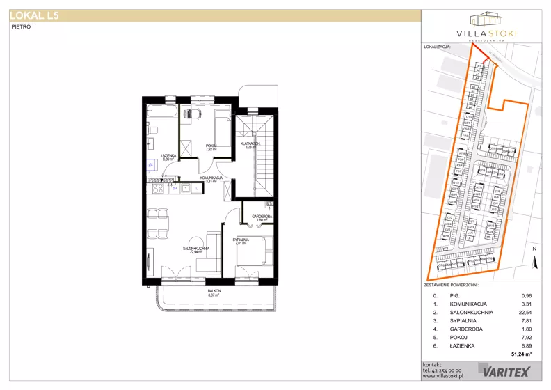3 pokoje, mieszkanie 51,24 m², piętro 1, oferta nr L5, Villa Stoki, Łódź, Widzew, ul. Beskidzka 109