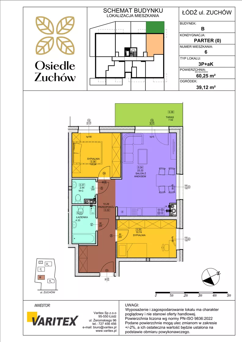 3 pokoje, mieszkanie 60,25 m², parter, oferta nr B06, Osiedle Zuchów II, Łódź, Górna, Rokicie, ul. Zuchów 4