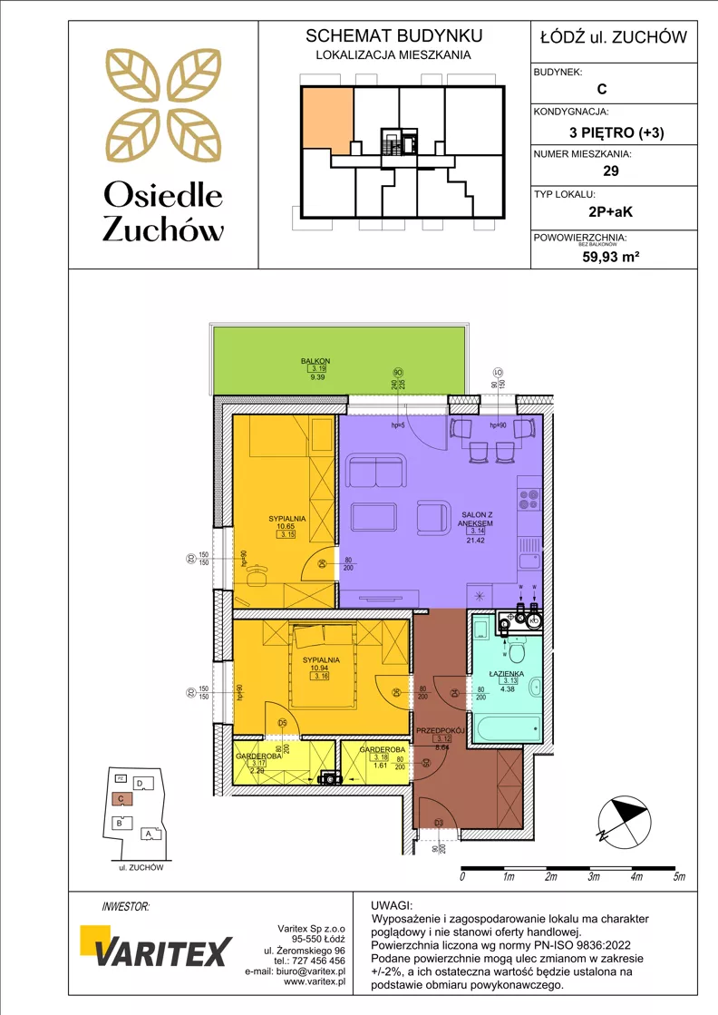 3 pokoje, mieszkanie 59,93 m², piętro 3, oferta nr C29, Osiedle Zuchów II, Łódź, Górna, Rokicie, ul. Zuchów 4
