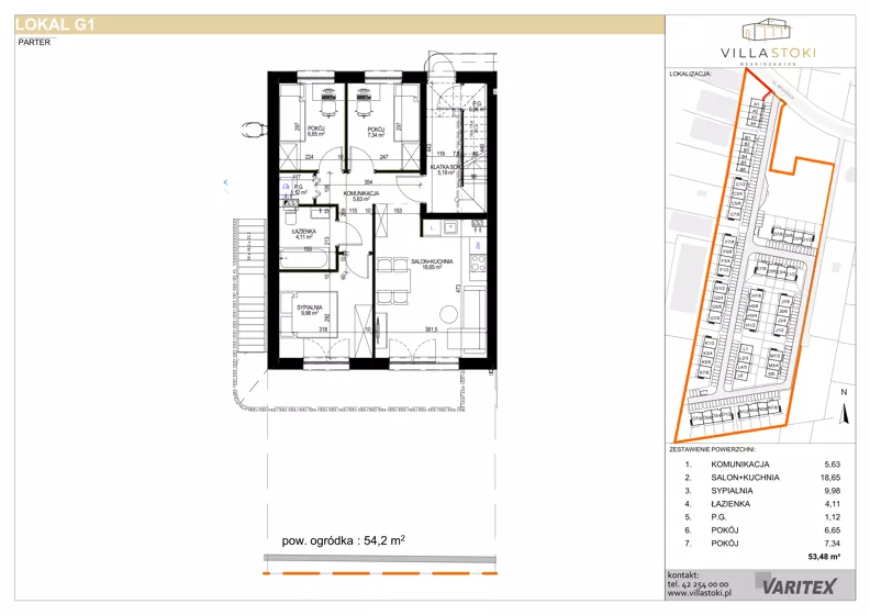 4 pokoje, mieszkanie 53,48 m², parter, oferta nr G1, Villa Stoki, Łódź, Widzew, ul. Beskidzka 109