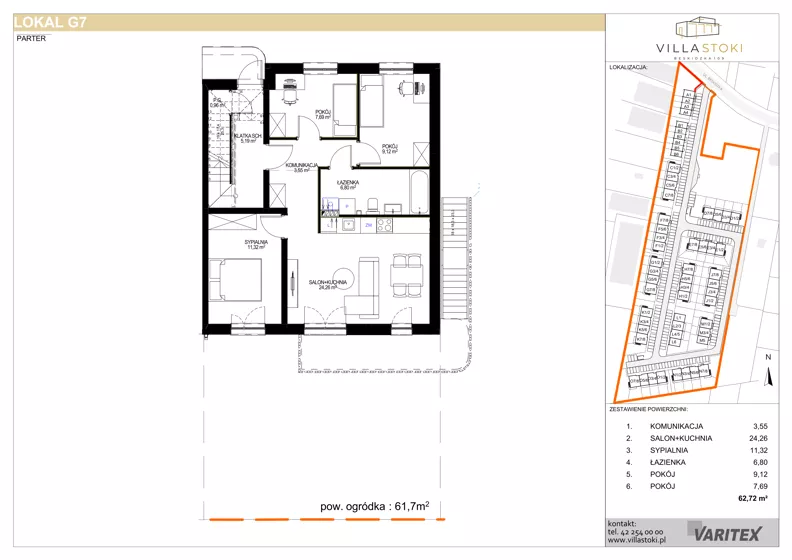 4 pokoje, mieszkanie 62,72 m², parter, oferta nr G7, Villa Stoki, Łódź, Widzew, ul. Beskidzka 109