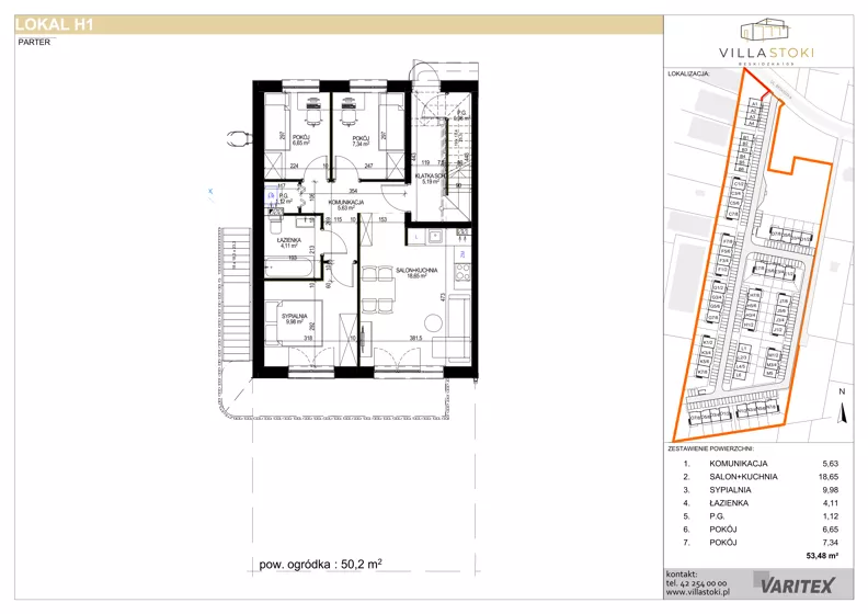4 pokoje, mieszkanie 53,48 m², parter, oferta nr H1, Villa Stoki, Łódź, Widzew, ul. Beskidzka 109