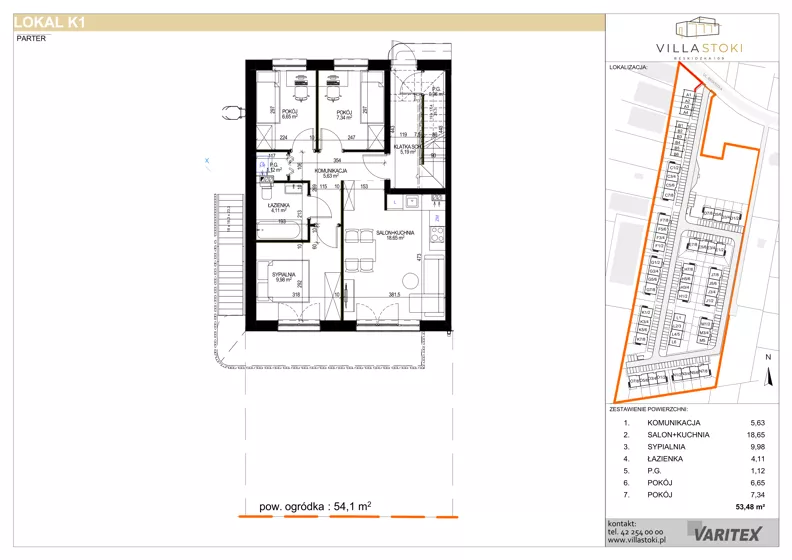 4 pokoje, mieszkanie 53,48 m², parter, oferta nr K1, Villa Stoki, Łódź, Widzew, ul. Beskidzka 109
