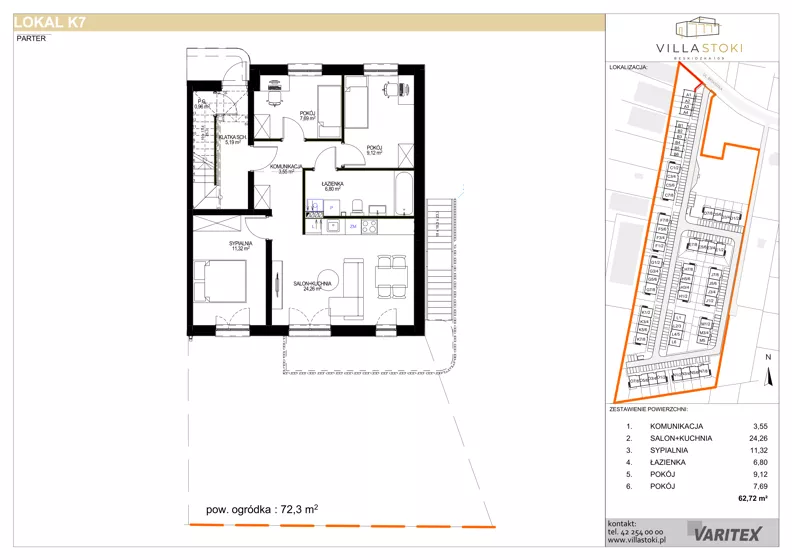 4 pokoje, mieszkanie 62,72 m², parter, oferta nr K7, Villa Stoki, Łódź, Widzew, ul. Beskidzka 109