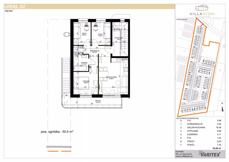 4 pokoje, mieszkanie 54,28 m², piętro 1, oferta nr G2, Villa Stoki, Łódź, Widzew, ul. Beskidzka 109