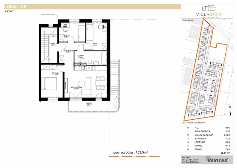 4 pokoje, mieszkanie 63,57 m², piętro 1, oferta nr G8, Villa Stoki, Łódź, Widzew, ul. Beskidzka 109