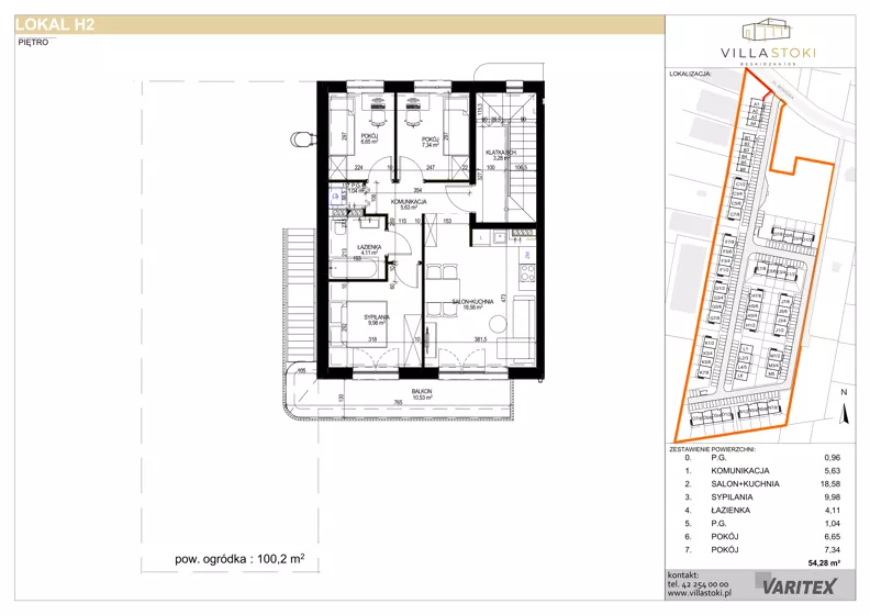 4 pokoje, mieszkanie 54,28 m², piętro 1, oferta nr H2, Villa Stoki, Łódź, Widzew, ul. Beskidzka 109