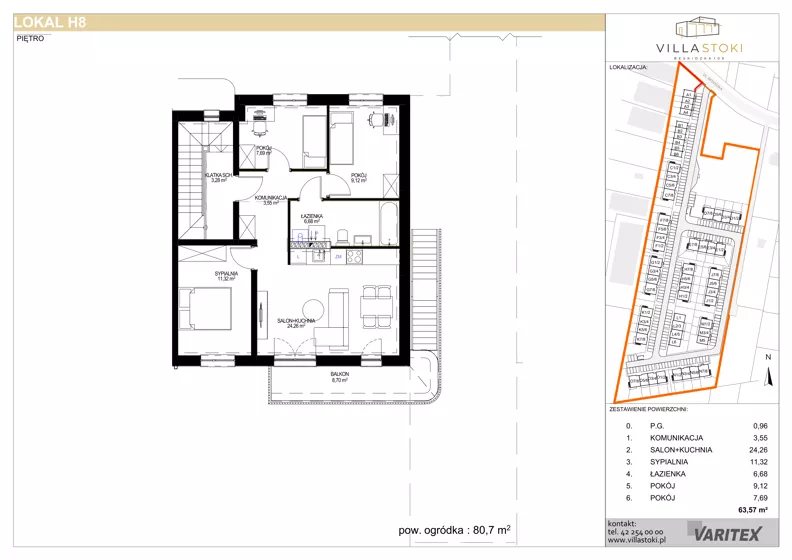 4 pokoje, mieszkanie 63,57 m², piętro 1, oferta nr H8, Villa Stoki, Łódź, Widzew, ul. Beskidzka 109