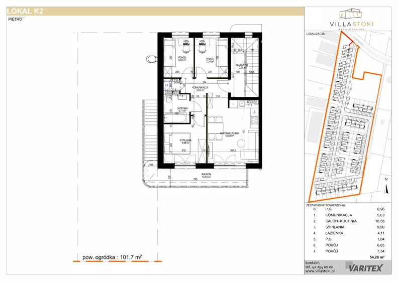4 pokoje, mieszkanie 54,28 m², piętro 1, oferta nr K2, Villa Stoki, Łódź, Widzew, ul. Beskidzka 109