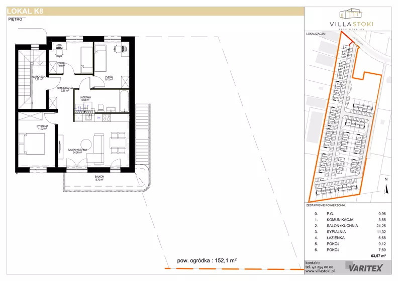 4 pokoje, mieszkanie 63,57 m², piętro 1, oferta nr K8, Villa Stoki, Łódź, Widzew, ul. Beskidzka 109