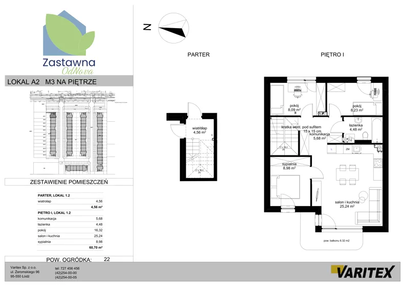 4 pokoje, mieszkanie 60,70 m², piętro 1, oferta nr A.2, Zastawna OdNova, Łódź, Górna, ul. Zastawna