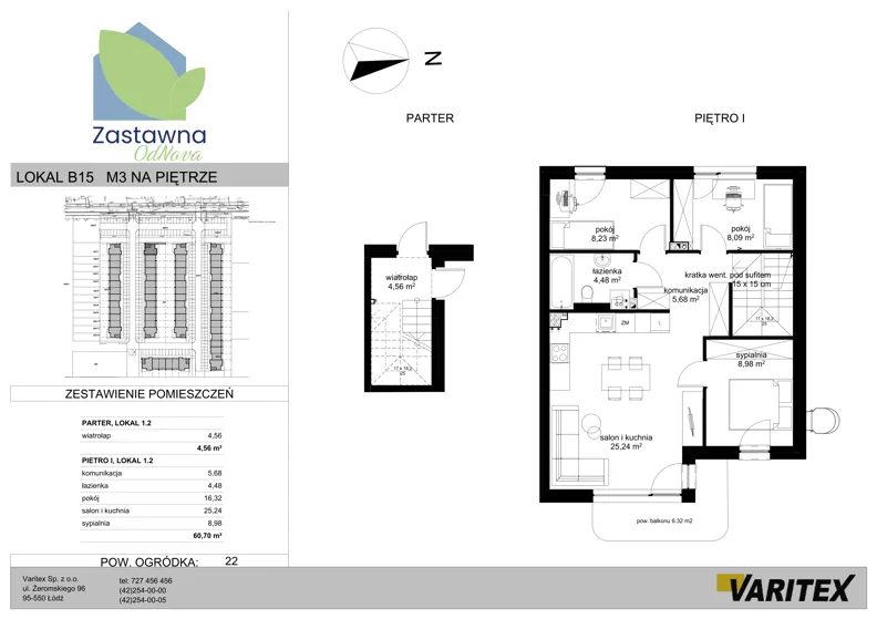 4 pokoje, mieszkanie 60,70 m², parter, oferta nr B.15, Zastawna OdNova, Łódź, Górna, ul. Zastawna