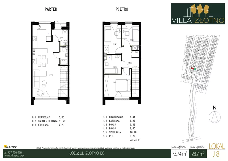 Dom 73,74 m², oferta nr J8, Villa Złotno, Łódź, Polesie, ul. Złotno 103
