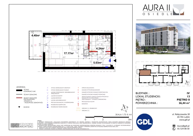 1 pokój, lokal inwestycyjny 26,42 m², piętro 2, oferta nr LS-13, Aura II, Lublin, Felin, Majdanek, ul. Józefa Franczaka "Lalka" 1A