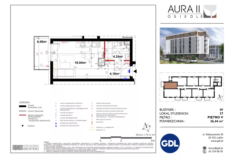1 pokój, lokal inwestycyjny 26,41 m², piętro 5, oferta nr LS-37, Aura II, Lublin, Felin, Majdanek, ul. Józefa Franczaka "Lalka" 1A