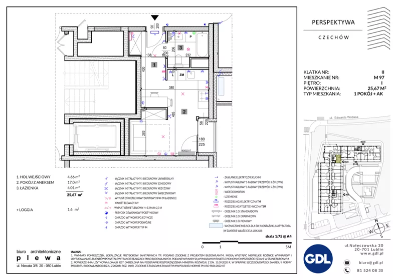 1 pokój, mieszkanie 25,67 m², piętro 1, oferta nr LM-097, Perspektywa Czechów, Lublin, Czechów Północny, ul. Wojtasa