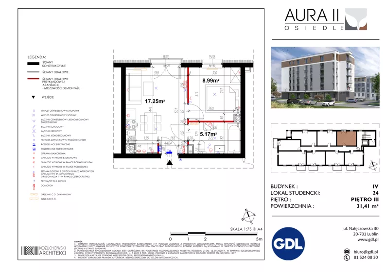 2 pokoje, lokal inwestycyjny 31,35 m², piętro 3, oferta nr LS-24, Aura II, Lublin, Felin, Majdanek, ul. Józefa Franczaka "Lalka" 1A