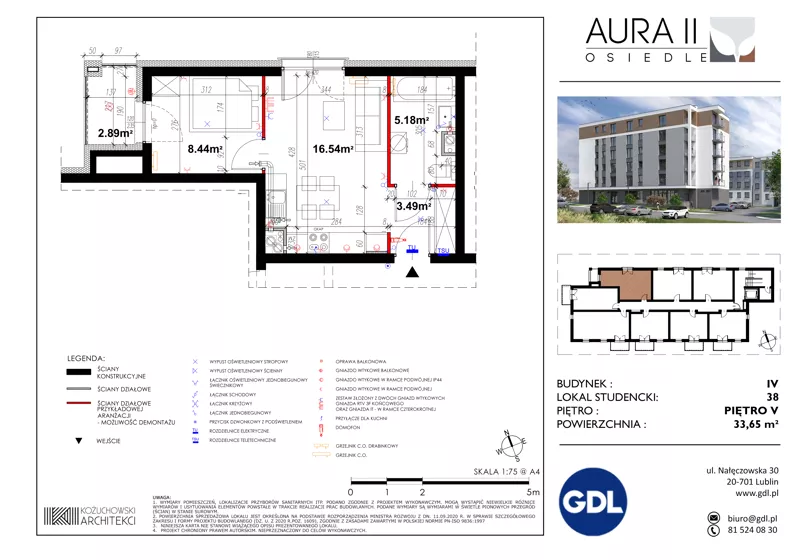 2 pokoje, lokal inwestycyjny 33,72 m², piętro 5, oferta nr LS-38, Aura II, Lublin, Felin, Majdanek, ul. Józefa Franczaka "Lalka" 1A