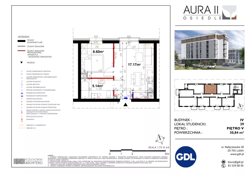 2 pokoje, lokal inwestycyjny 30,82 m², piętro 5, oferta nr LS-39, Aura II, Lublin, Felin, Majdanek, ul. Józefa Franczaka "Lalka" 1A