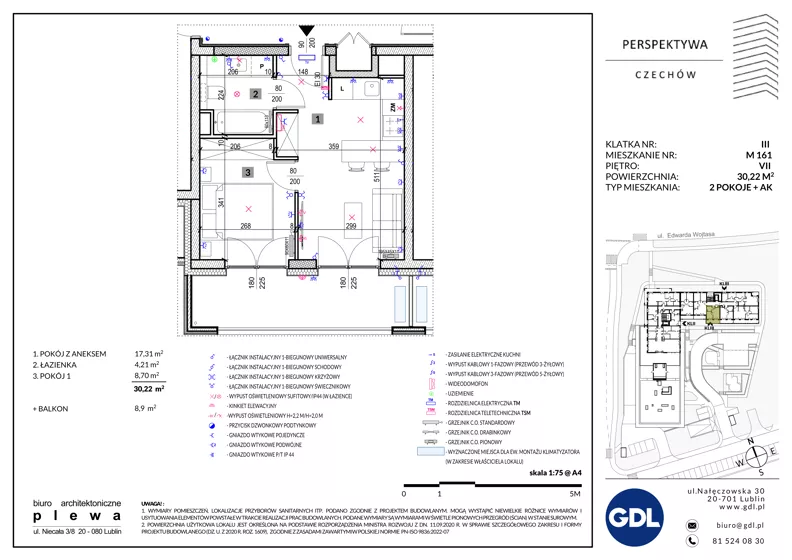 2 pokoje, mieszkanie 30,22 m², piętro 7, oferta nr LM-161, Perspektywa Czechów, Lublin, Czechów Północny, ul. Wojtasa
