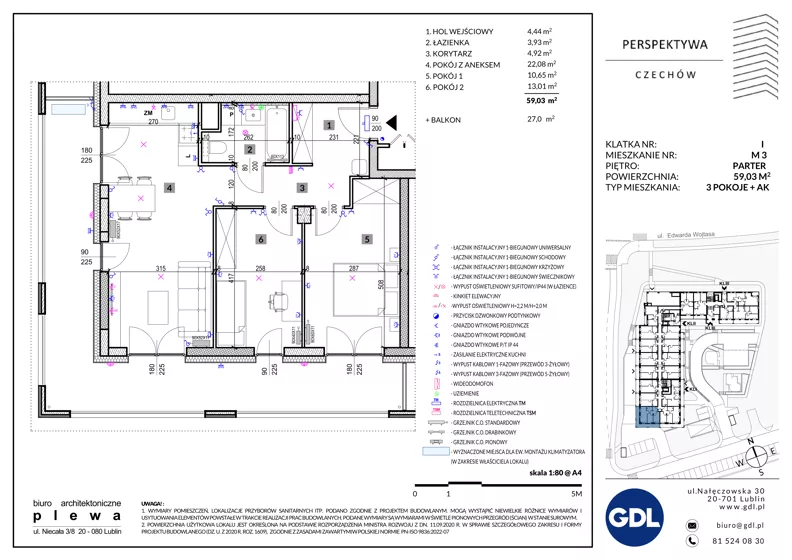 3 pokoje, mieszkanie 59,03 m², parter, oferta nr LM-003, Perspektywa Czechów, Lublin, Czechów Północny, ul. Wojtasa