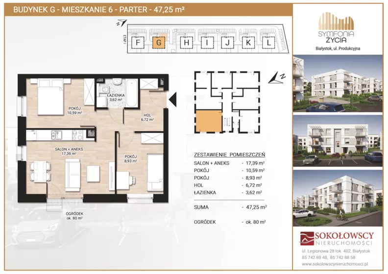 3 pokoje, mieszkanie 47,25 m², parter, oferta nr G6, Symfonia Życia etap II, Białystok, Zawady, ul. Produkcyjna