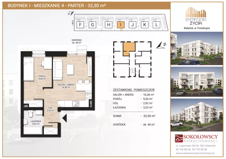 2 pokoje, mieszkanie 32,30 m², parter, oferta nr I4, Symfonia Życia etap II, Białystok, Zawady, ul. Produkcyjna