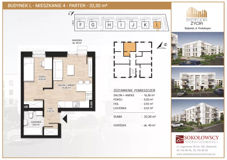 2 pokoje, mieszkanie 32,30 m², parter, oferta nr L4, Symfonia Życia etap II, Białystok, Zawady, ul. Produkcyjna