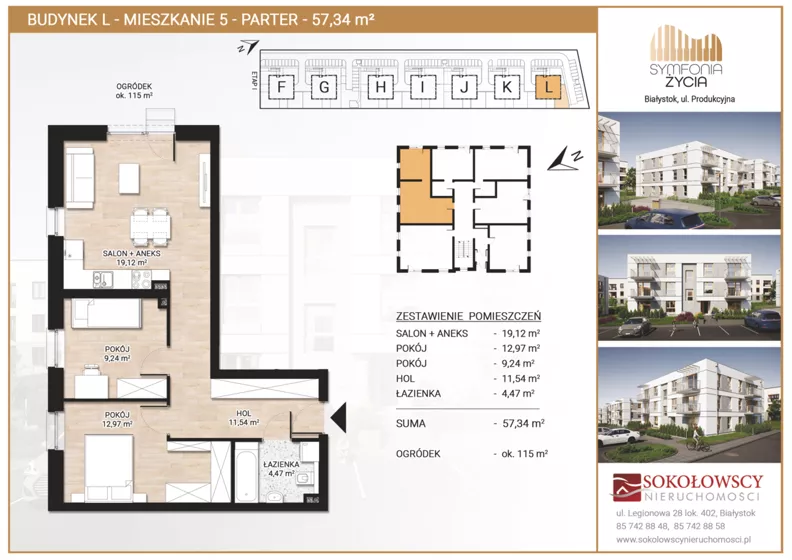 3 pokoje, mieszkanie 57,34 m², parter, oferta nr L5, Symfonia Życia etap II, Białystok, Zawady, ul. Produkcyjna