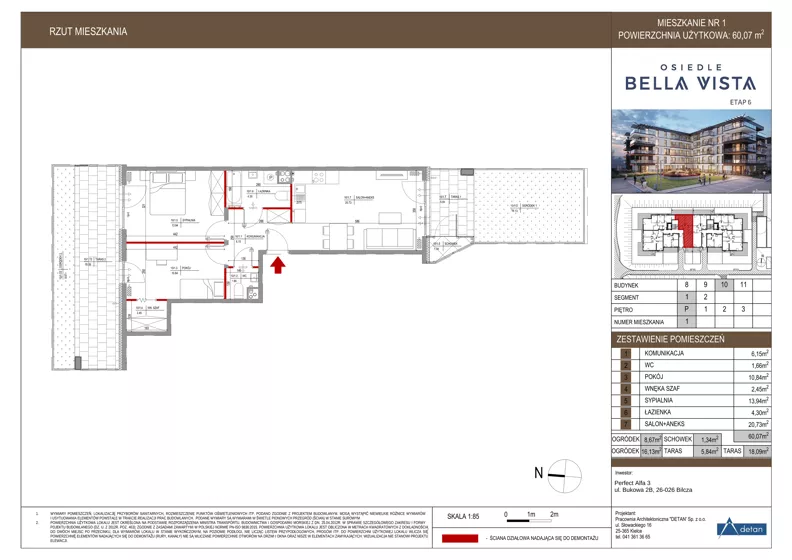 3 pokoje, mieszkanie 60,07 m², parter, oferta nr 10-1, Osiedle Bella Vista etap VI, Kielce, Ostra Górka, ul. Generała Andersa / Domki