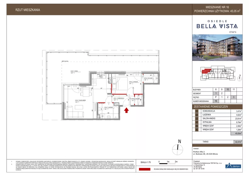 2 pokoje, mieszkanie 45,05 m², piętro 3, oferta nr 10-16, Osiedle Bella Vista etap VI, Kielce, Ostra Górka, ul. Generała Andersa / Domki