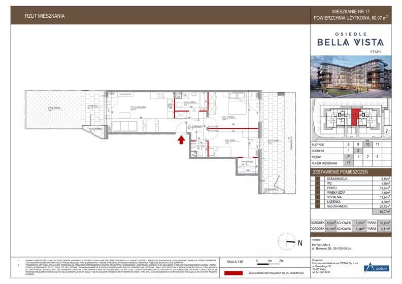 3 pokoje, mieszkanie 60,07 m², parter, oferta nr 10-17, Osiedle Bella Vista etap VI, Kielce, Ostra Górka, ul. Generała Andersa / Domki