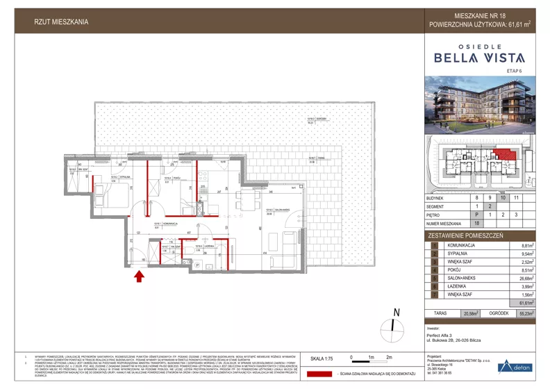 3 pokoje, mieszkanie 61,61 m², parter, oferta nr 10-18, Osiedle Bella Vista etap VI, Kielce, Ostra Górka, ul. Generała Andersa / Domki