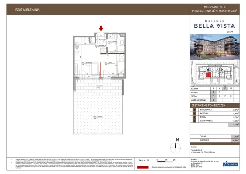 2 pokoje, mieszkanie 31,73 m², parter, oferta nr 10-2, Osiedle Bella Vista etap VI, Kielce, Ostra Górka, ul. Generała Andersa / Domki