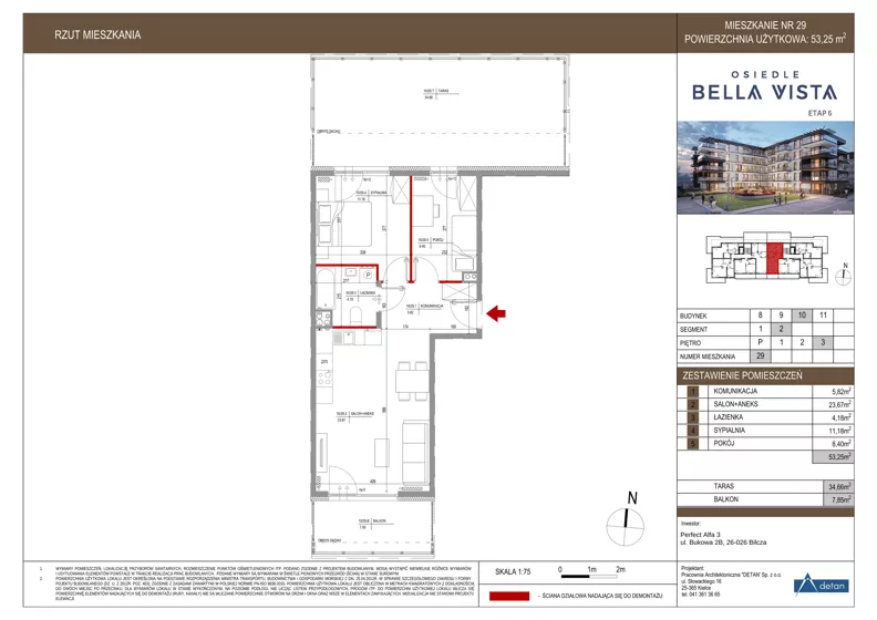 3 pokoje, mieszkanie 53,25 m², piętro 3, oferta nr 10-29, Osiedle Bella Vista etap VI, Kielce, Ostra Górka, ul. Generała Andersa / Domki