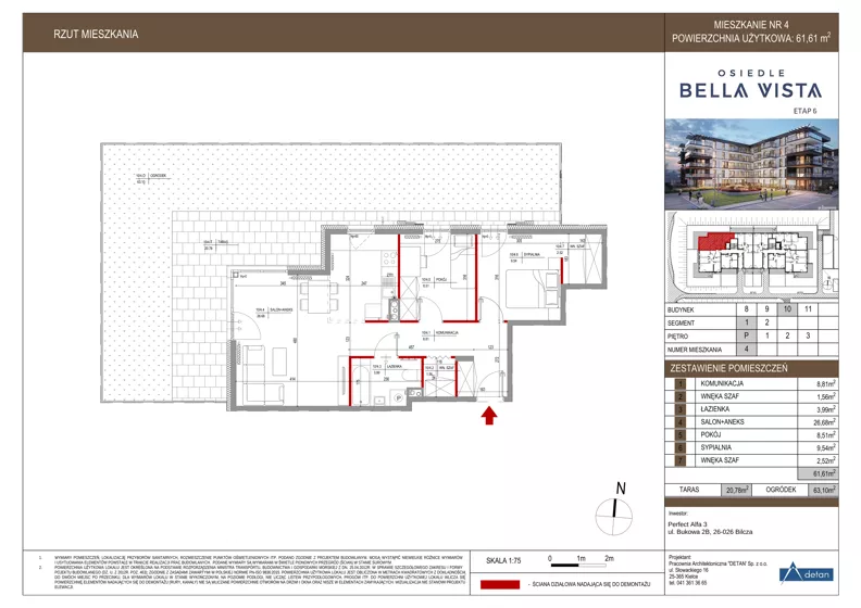 3 pokoje, mieszkanie 61,61 m², parter, oferta nr 10-4, Osiedle Bella Vista etap VI, Kielce, Ostra Górka, ul. Generała Andersa / Domki